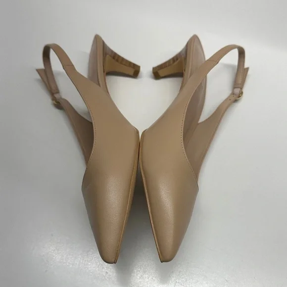 Stuart Weitzman Mara 50 Leather Slingback Kitten Heels Pump Shoes Beige Size 7.5 - Picture 6 of 9
